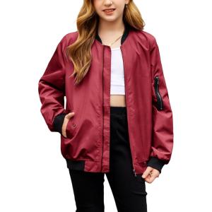 Arshiner Girls Bomber Jacket Casual Coat Zip Up Outerwear with Pockets for 4-12 Years(Wine Red)