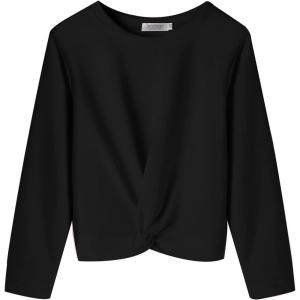 Arshiner Girls Casual Twist Front Lightweight Sweatshirt Tie Dye Printed Long Sleeve Crop Tops Pullover(Black)