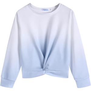 Arshiner Girls Casual Twist Front Lightweight Sweatshirt Tie Dye Printed Long Sleeve Crop Tops Pullover(Blue/Whitetie Dye)