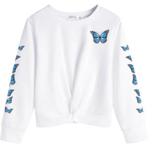 Arshiner Girls Casual Twist Front Lightweight Sweatshirt Tie Dye Printed Long Sleeve Crop Tops Pullover(Butterfly)