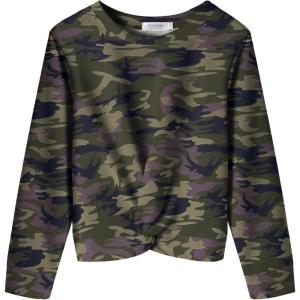 Arshiner Girls Casual Twist Front Lightweight Sweatshirt Tie Dye Printed Long Sleeve Crop Tops Pullover(Camo Color)