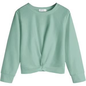Arshiner Girls Casual Twist Front Lightweight Sweatshirt Tie Dye Printed Long Sleeve Crop Tops Pullover(Celadon Green)