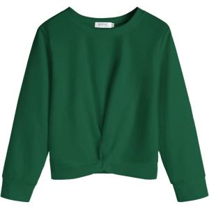 Arshiner Girls Casual Twist Front Lightweight Sweatshirt Tie Dye Printed Long Sleeve Crop Tops Pullover(Forest Green)