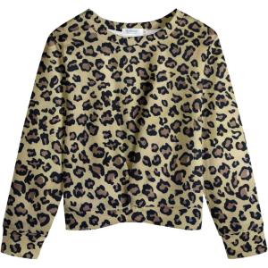 Arshiner Girls Casual Twist Front Lightweight Sweatshirt Tie Dye Printed Long Sleeve Crop Tops Pullover(Leopard)