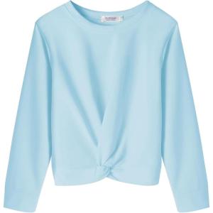 Arshiner Girls Casual Twist Front Lightweight Sweatshirt Tie Dye Printed Long Sleeve Crop Tops Pullover(Light Blue)