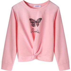 Arshiner Girls Casual Twist Front Lightweight Sweatshirt Tie Dye Printed Long Sleeve Crop Tops Pullover(Pink)