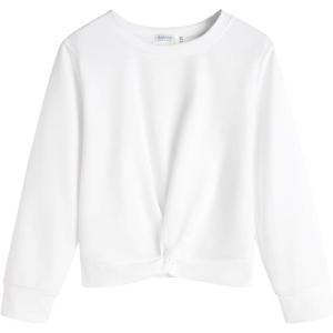 Arshiner Girls Casual Twist Front Lightweight Sweatshirt Tie Dye Printed Long Sleeve Crop Tops Pullover(Pure White)
