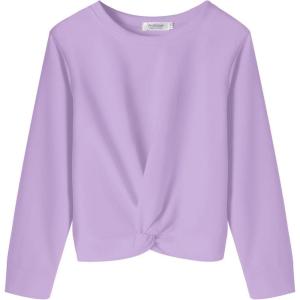 Arshiner Girls Casual Twist Front Lightweight Sweatshirt Tie Dye Printed Long Sleeve Crop Tops Pullover(Purple)