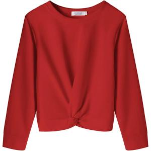 Arshiner Girls Casual Twist Front Lightweight Sweatshirt Tie Dye Printed Long Sleeve Crop Tops Pullover(Red)