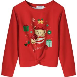 Arshiner Girls Casual Twist Front Lightweight Sweatshirt Tie Dye Printed Long Sleeve Crop Tops Pullover(Red-teddy)