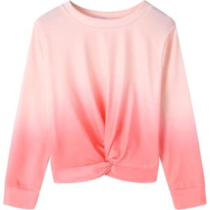 Arshiner Girls Casual Twist Front Lightweight Sweatshirt Tie Dye Printed Long Sleeve Crop Tops Pullover(Tie Dye Print 1)