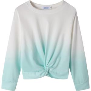 Arshiner Girls Casual Twist Front Lightweight Sweatshirt Tie Dye Printed Long Sleeve Crop Tops Pullover(Tie Dye Print 2)