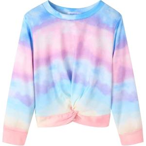 Arshiner Girls Casual Twist Front Lightweight Sweatshirt Tie Dye Printed Long Sleeve Crop Tops Pullover(Tie Dye Print 3)