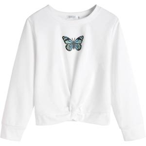 Arshiner Girls Casual Twist Front Lightweight Sweatshirt Tie Dye Printed Long Sleeve Crop Tops Pullover(White)