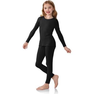 Arshiner Girls Clothes 2 Piece Fall Outfits Slim Long Sleeve Shirt and Leggings Set Kids Thermal Underwear sets(Black)