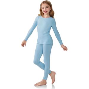 Arshiner Girls Clothes 2 Piece Fall Outfits Slim Long Sleeve Shirt and Leggings Set Kids Thermal Underwear sets(Blue)