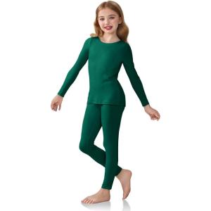 Arshiner Girls Clothes 2 Piece Fall Outfits Slim Long Sleeve Shirt and Leggings Set Kids Thermal Underwear sets(Green)