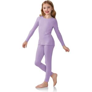 Arshiner Girls Clothes 2 Piece Fall Outfits Slim Long Sleeve Shirt and Leggings Set Kids Thermal Underwear sets(Purple)