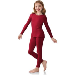 Arshiner Girls Clothes 2 Piece Fall Outfits Slim Long Sleeve Shirt and Leggings Set Kids Thermal Underwear sets(Red)