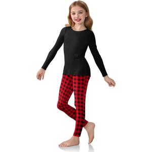 Arshiner Girls Clothes 2 Piece Fall Outfits Slim Long Sleeve Shirt and Leggings Set Kids Thermal Underwear sets(Red Black Plaid)
