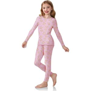 Arshiner Girls Clothes 2 Piece Fall Outfits Slim Long Sleeve Shirt and Leggings Set Kids Thermal Underwear sets(Teddy Pink)