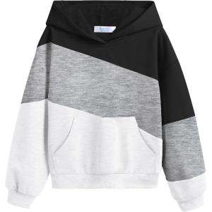 Arshiner Girls Color Block Hoodies Colorblock Sweatshirt Fall Hooded Sweatshirts Hoodies for Teen Girls with Pockets(Black&light Gray&white)