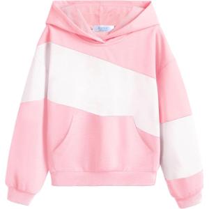 Arshiner Girls Color Block Hoodies Colorblock Sweatshirt Fall Hooded Sweatshirts Hoodies for Teen Girls with Pockets(Light Pink&white&light Pink)
