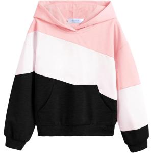 Arshiner Girls Color Block Hoodies Colorblock Sweatshirt Fall Hooded Sweatshirts Hoodies for Teen Girls with Pockets(Pink&white&black)