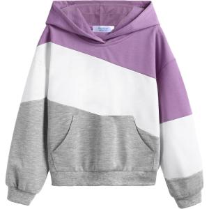 Arshiner Girls Color Block Hoodies Colorblock Sweatshirt Fall Hooded Sweatshirts Hoodies for Teen Girls with Pockets(Purplr&white&light Gray)