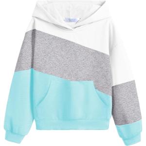 Arshiner Girls Color Block Hoodies Colorblock Sweatshirt Fall Hooded Sweatshirts Hoodies for Teen Girls with Pockets(White&grey+light Blue)