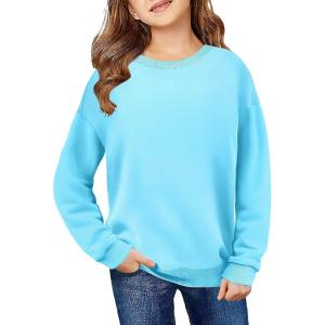 Arshiner Girls Crewneck Sweatshirt Long Sleeve Pullover Tops Drop Shoulder Sweatshirts Color Block Ribbed Trim for 5-14 Years(Blue)