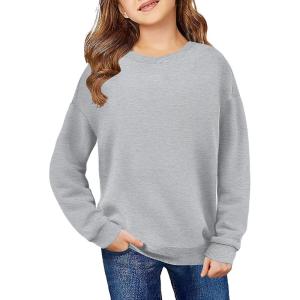 Arshiner Girls Crewneck Sweatshirt Long Sleeve Pullover Tops Drop Shoulder Sweatshirts Color Block Ribbed Trim for 5-14 Years(Grey)