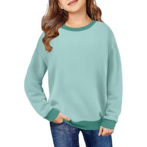 Arshiner Girls Crewneck Sweatshirt Long Sleeve Pullover Tops Drop Shoulder Sweatshirts Color Block Ribbed Trim for 5-14 Years(Light Green Blue)