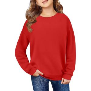 Arshiner Girls Crewneck Sweatshirt Long Sleeve Pullover Tops Drop Shoulder Sweatshirts Color Block Ribbed Trim for 5-14 Years(Red)