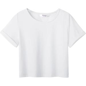 Arshiner Girls Crop Tops Short Sleeve Tie Dye Summer T Shirt Crewneck Rolled Cuffs Fashion Shirts Tee(01-white)