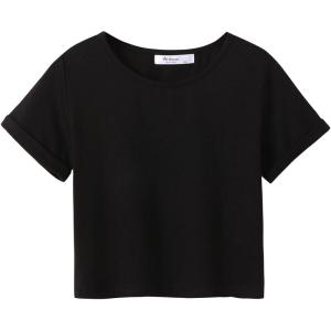 Arshiner Girls Crop Tops Short Sleeve Tie Dye Summer T Shirt Crewneck Rolled Cuffs Fashion Shirts Tee(Black)