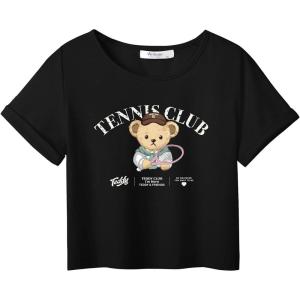 Arshiner Girls Crop Tops Short Sleeve Tie Dye Summer T Shirt Crewneck Rolled Cuffs Fashion Shirts Tee(Black-graphic)