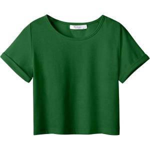 Arshiner Girls Crop Tops Short Sleeve Tie Dye Summer T Shirt Crewneck Rolled Cuffs Fashion Shirts Tee(Green)