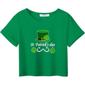 Arshiner Girls Crop Tops Short Sleeve Tie Dye Summer T Shirt Crewneck Rolled Cuffs Fashion Shirts Tee(Green Clover – St. Patrick’s Day)
