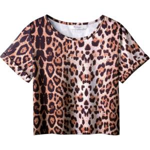 Arshiner Girls Crop Tops Short Sleeve Tie Dye Summer T Shirt Crewneck Rolled Cuffs Fashion Shirts Tee(Leopard Print)