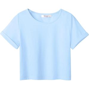 Arshiner Girls Crop Tops Short Sleeve Tie Dye Summer T Shirt Crewneck Rolled Cuffs Fashion Shirts Tee(Light Blue)