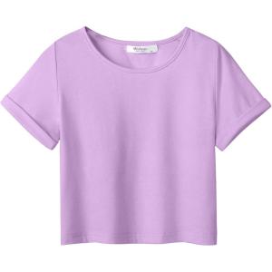 Arshiner Girls Crop Tops Short Sleeve Tie Dye Summer T Shirt Crewneck Rolled Cuffs Fashion Shirts Tee(Lilac)