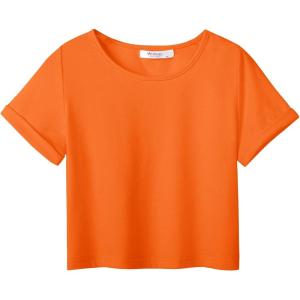 Arshiner Girls Crop Tops Short Sleeve Tie Dye Summer T Shirt Crewneck Rolled Cuffs Fashion Shirts Tee(Orange)