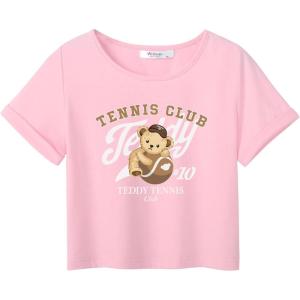 Arshiner Girls Crop Tops Short Sleeve Tie Dye Summer T Shirt Crewneck Rolled Cuffs Fashion Shirts Tee(Pink-graphic)