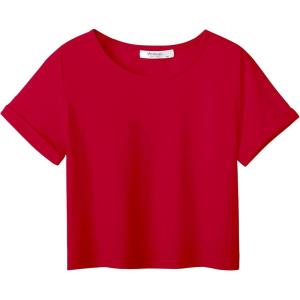 Arshiner Girls Crop Tops Short Sleeve Tie Dye Summer T Shirt Crewneck Rolled Cuffs Fashion Shirts Tee(Red)