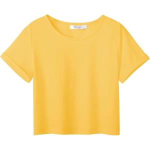 Arshiner Girls Crop Tops Short Sleeve Tie Dye Summer T Shirt Crewneck Rolled Cuffs Fashion Shirts Tee(Yellow)