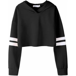 Arshiner Girls Cropped Hoodie Kids Long Sleeve Crop Tops Tie-dye Hoodies Hooded Pullover Sweatshirts 5-16 Years(Black)