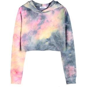 Arshiner Girls Cropped Hoodie Kids Long Sleeve Crop Tops Tie-dye Hoodies Hooded Pullover Sweatshirts 5-16 Years(Gray & Pink)