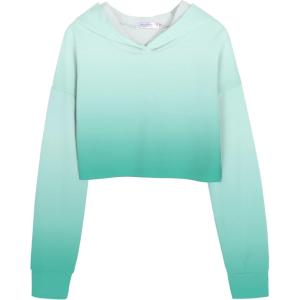 Arshiner Girls Cropped Hoodie Kids Long Sleeve Crop Tops Tie-dye Hoodies Hooded Pullover Sweatshirts 5-16 Years(Green Gradient)