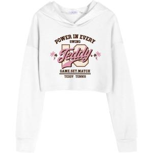 Arshiner Girls Cropped Hoodie Kids Long Sleeve Crop Tops Tie-dye Hoodies Hooded Pullover Sweatshirts 5-16 Years(Pink Teddy Letter)